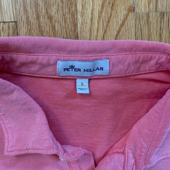 Peter Millar Large Cotton Front Pocket Short Sleeve Logo on Pocket Coral Polo - Picture 3 of 6